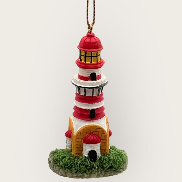 Lighthouse Hanging Ornament Decoration Red White Green Resin - Picture 2 of 2